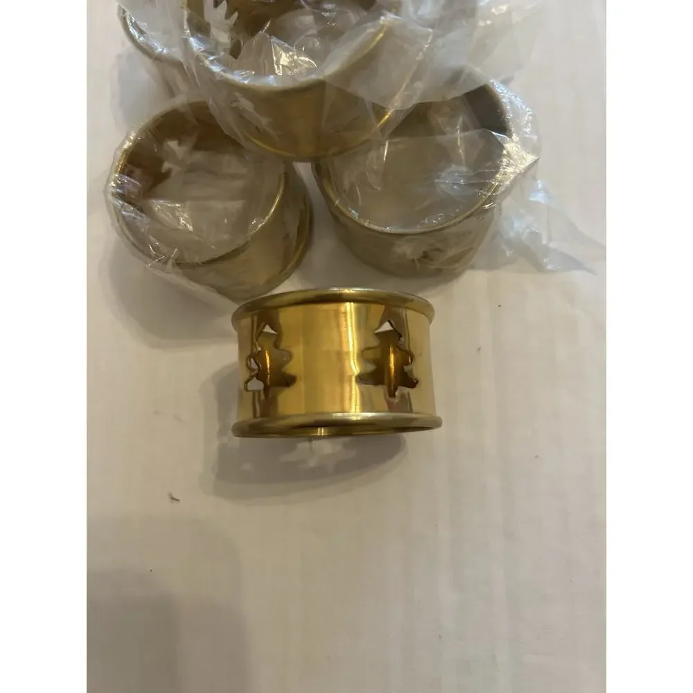 Vtg Brass Christmas Tree Napkin Rings set of 6 Dining‎ Table Linen Decor Holiday